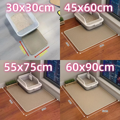 Comparação do fornecedor de quatro tamanhos: 30 por 30, 45 por 60, 55 por 75 e 60 por 90 cm. Caixa de areia e acessórios não incluídos.
