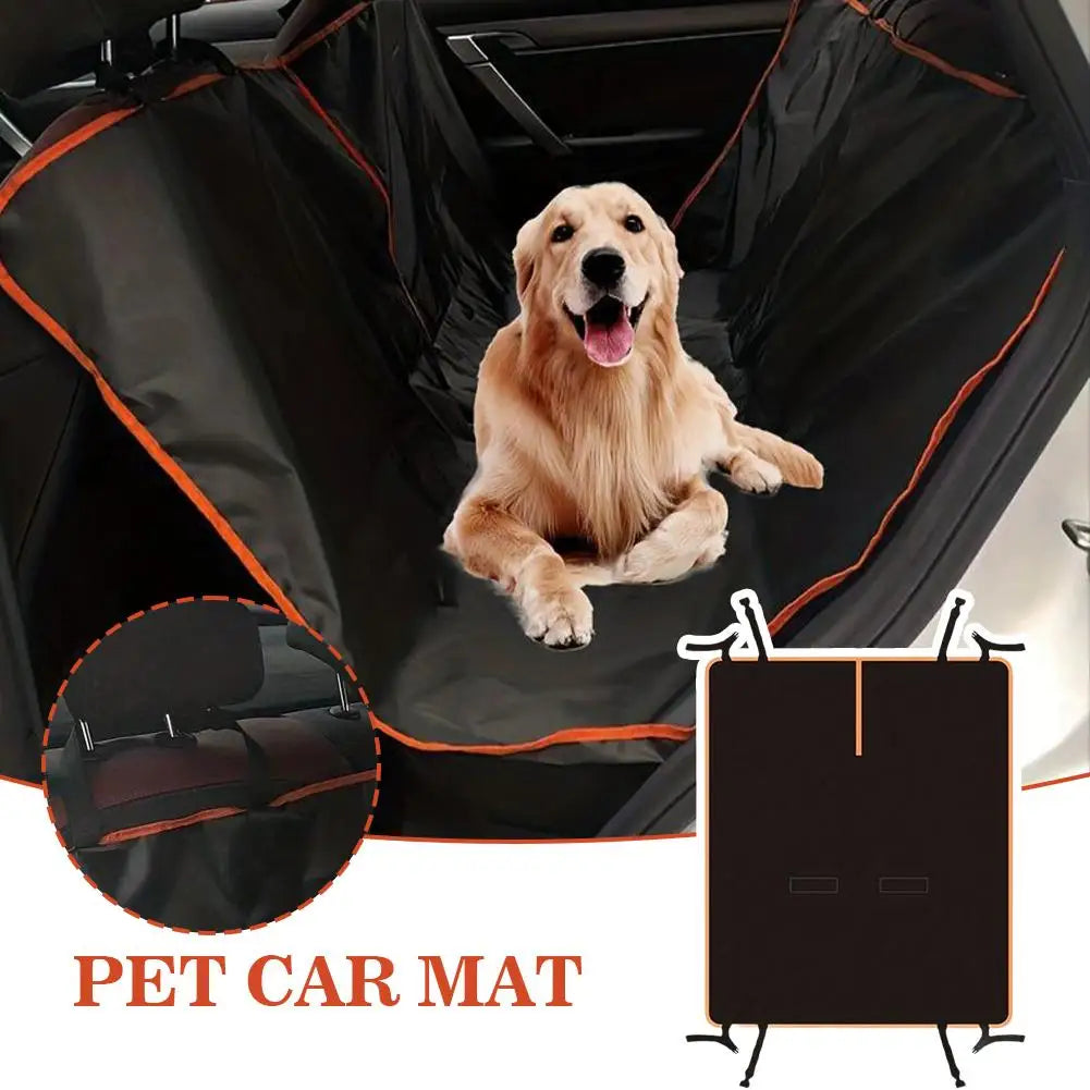 Montagem do fornecedor com a capa instalada e aberta, um cão e detalhe de fixação no apoio de cabeça.