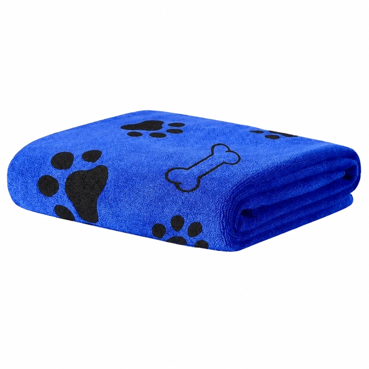 Referência de cor editada da montagem do fornecedor: uma toalha azul dobrada com estampas de patas e ossos. O pacote selecionado determina a quantidade fornecida.